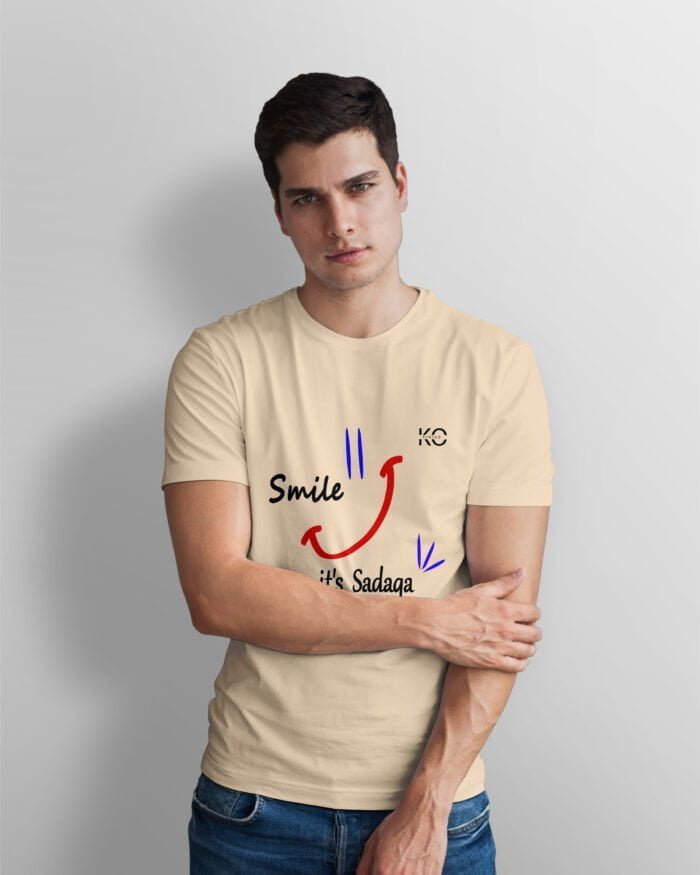 Image of Half Sleeve Round Neck Biscuit T-Shirt for Men - Islamic - Smile its Sadaqa