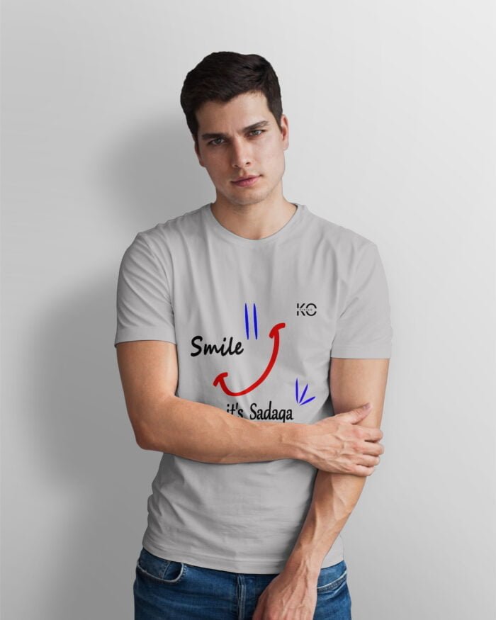 Image of Half Sleeve Round Neck Gray T-Shirt for Men - Islamic - Smile its Sadaqa