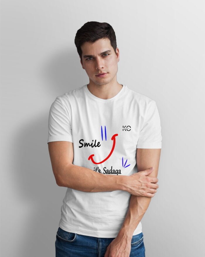 Image of Half Sleeve Round Neck White T-Shirt for Men - Islamic - Smile its Sadaqa