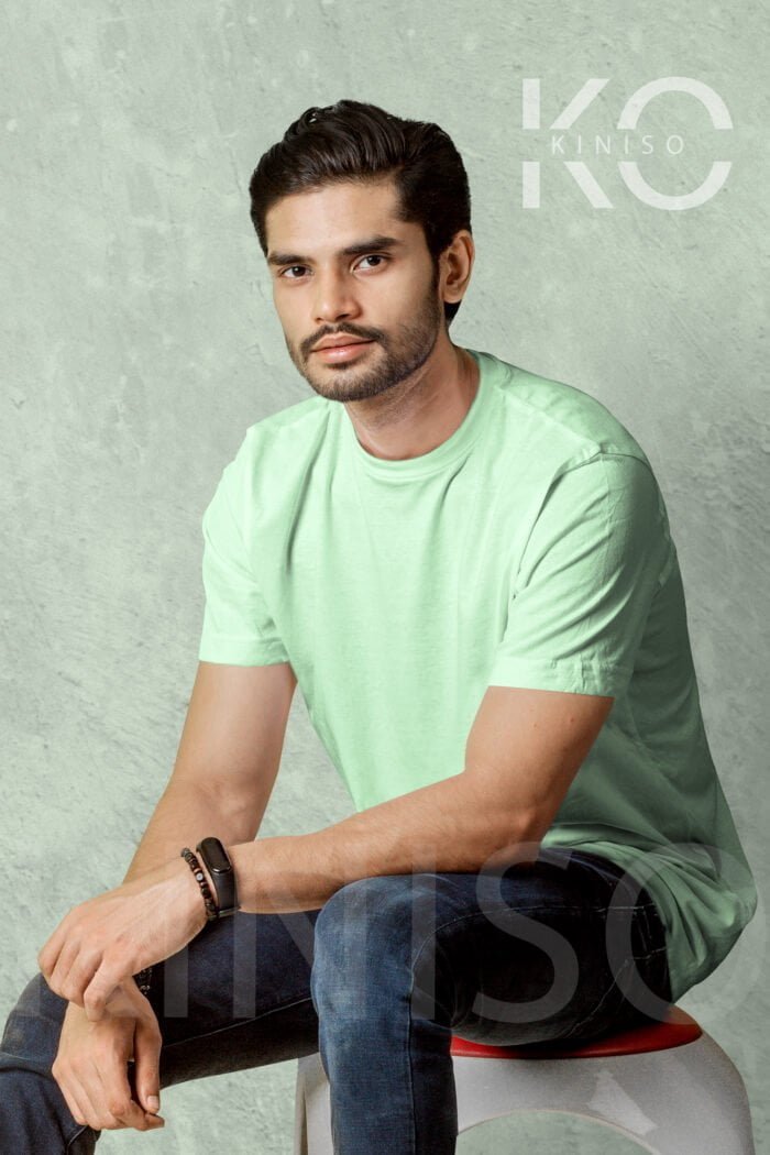 image of Round Neck Pastel Green T-Shirt Front Side