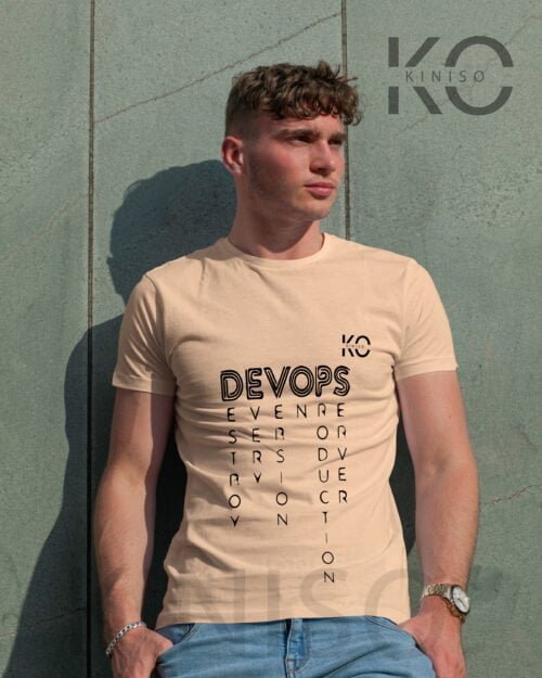 Image of Kiniso Half Sleeve Round Neck Biscuit T-Shirt for Men - Devops