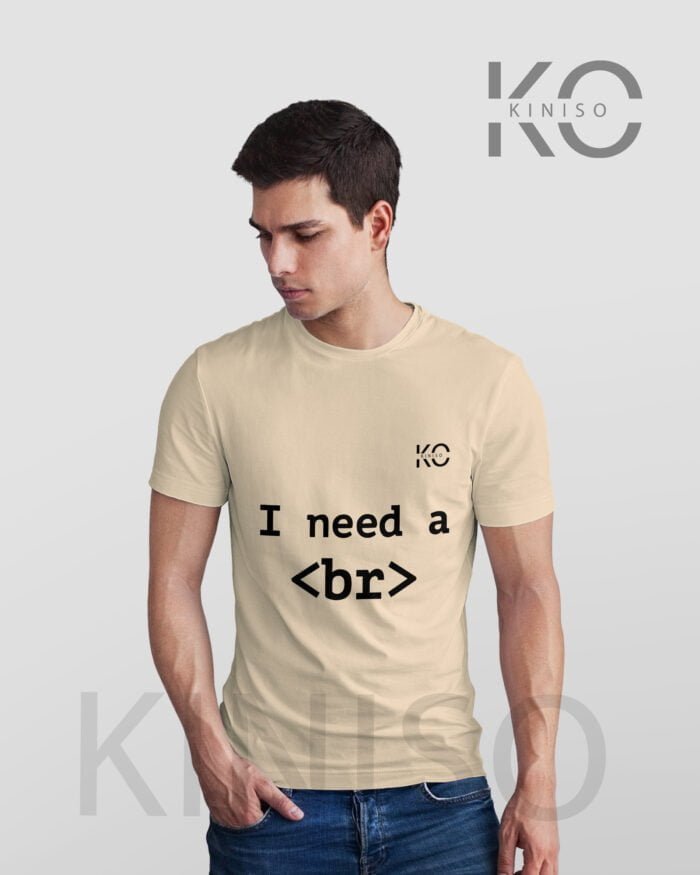 Image Kiniso of Half Sleeve Round Neck Biscuit T-Shirt for Men - Tech -I need a br