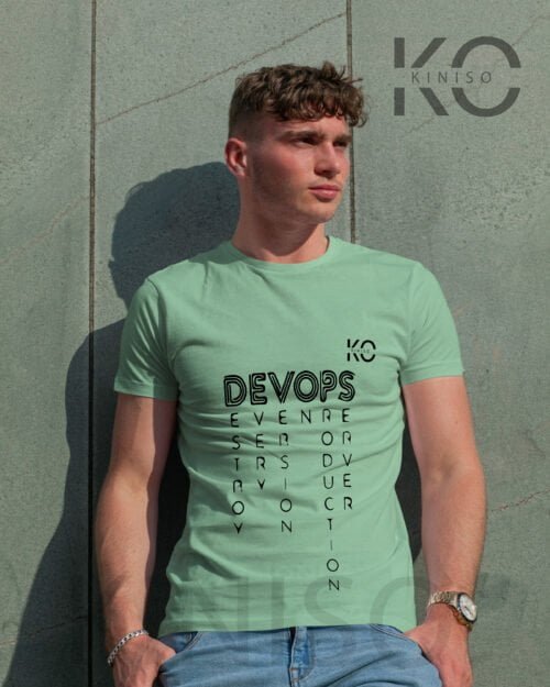 Image of Kiniso Half Sleeve Round Neck Pastel Green T-Shirt for Men - Devops