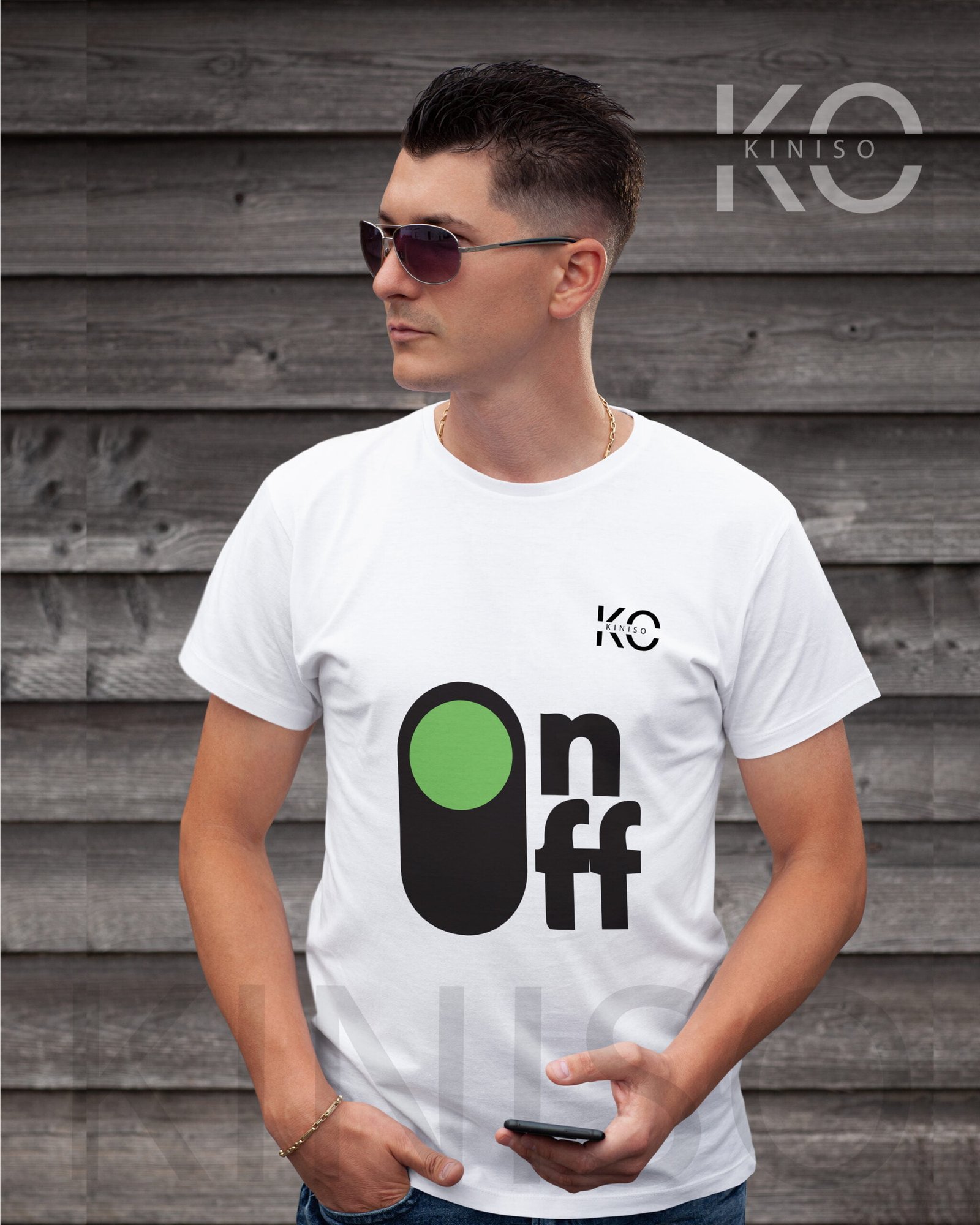 Image of Kiniso Half Sleeve Round Neck White T-Shirt for Men - Tech -ON-Off