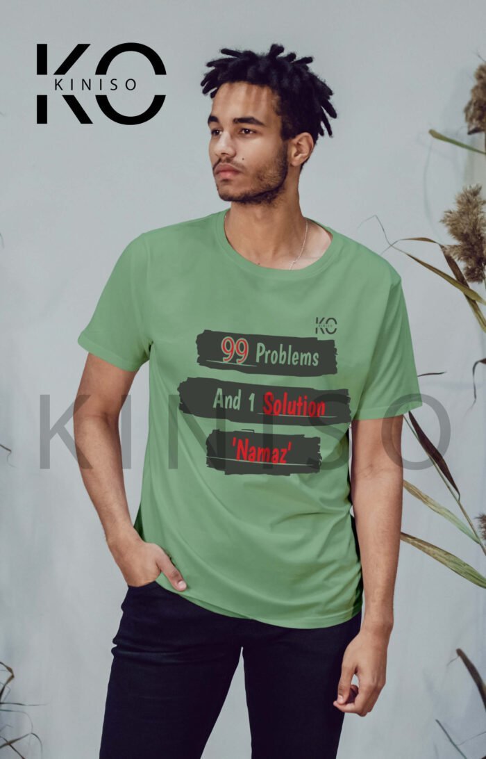 Image of Half Sleeve Round Neck Pastel Green T-Shirt for Men Islamic 99 Problems