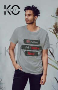 Image of Half Sleeve Round Neck Grey T-Shirt for Men Islamic 99 Problems