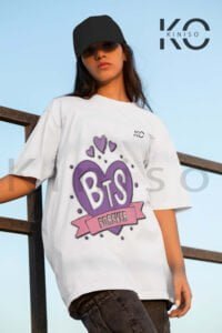 BTS Fan Apparel for ARMY Tshirt - BTS FOREVER wearing by a women