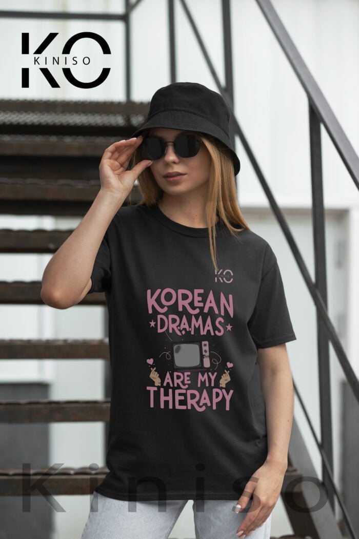 Image of Round Neck Black Drop Shoulder T-Shirt for Women - BTS - BTS KOREAN DREAMS