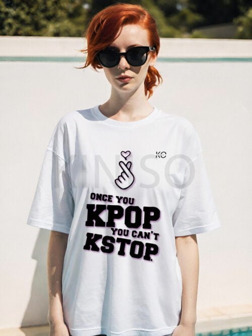 Image of Round Neck White Drop Shoulder T-Shirt for Women - BTS - BTS Kpop Kstop