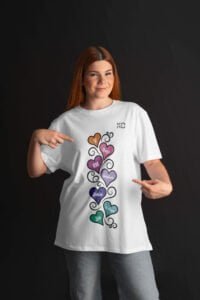 K-pop BTS T-shirt - Member Names in Heart shaped Leaves wearing by a girl