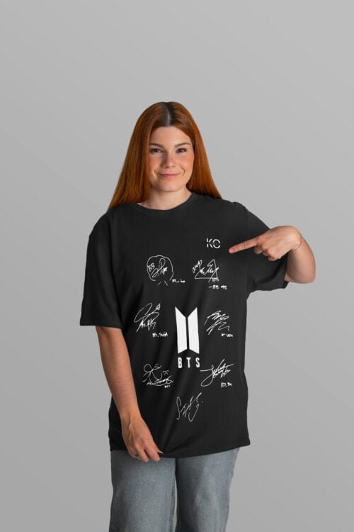 Image of Round Neck Black Drop Shoulder T-Shirt for Women - BTS - BTS Sign