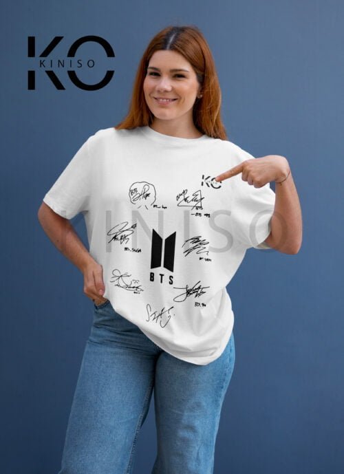 BTS Concert Tee - Member Autograph Sign wearing by a women in BD