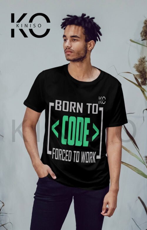 Image of KINISO - Engineer T-Shirt for men - Black Born to Code Forced to Work Printed Half Sleeve Streetwear