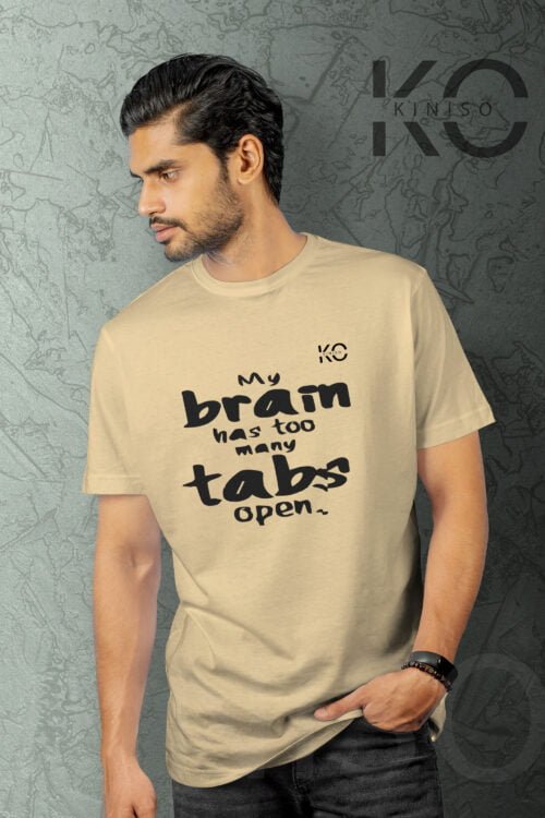 Image of Half Sleeve Round Neck Biscuit T-Shirt for Men Tech Brain Tab Opens