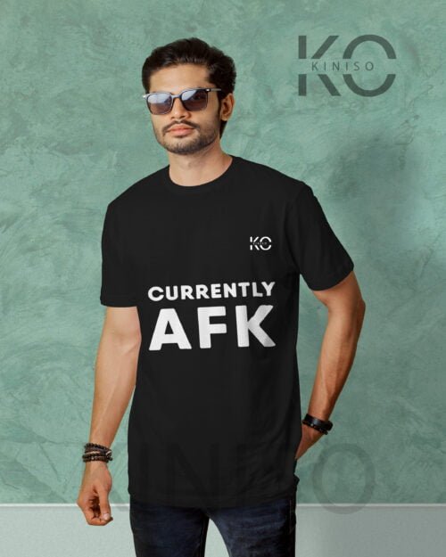 Image of Half Sleeve Round Neck Black T-Shirt for Men Tech Currently AFK