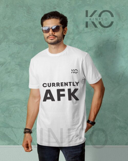 Image of Half Sleeve Round Neck White T-Shirt for Men Tech Currently AFK