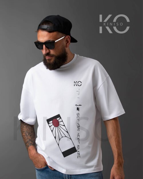 Image of Drop Shoulder Round Neck White T-Shirt - Demon Slayer Front