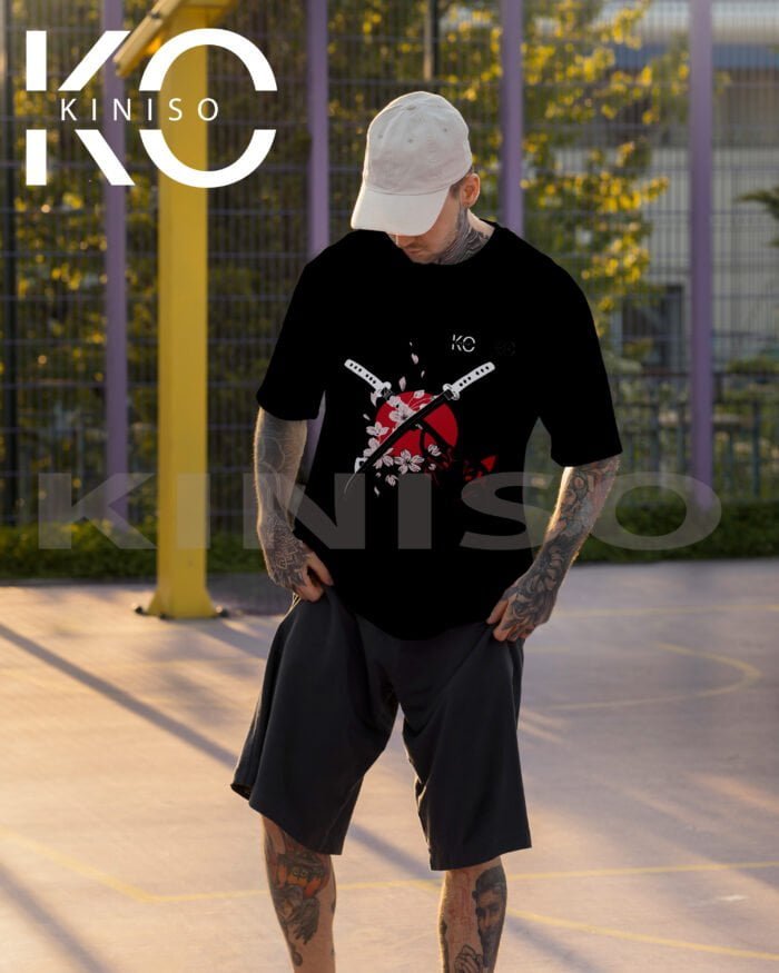 Image of Kiniso Black Demon Slayer - Double Sword T-Shirt for Men Front Side