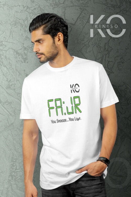 IImage of Half Sleeve Round Neck White T-Shirt for Men Islamic Fajr You Snooz