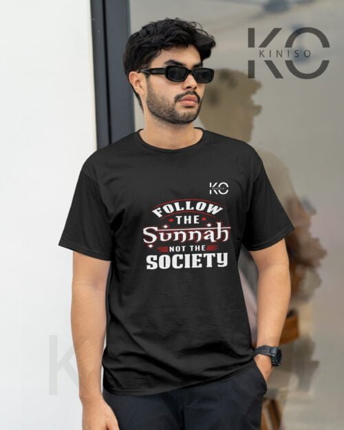 Image of Half Sleeve Round Neck Black T-Shirt for Men Islamic Follow the Sunnah