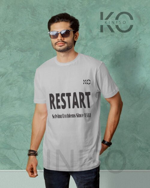 Image of Half Sleeve Round Neck Grey T-Shirt for Men Tech Researt