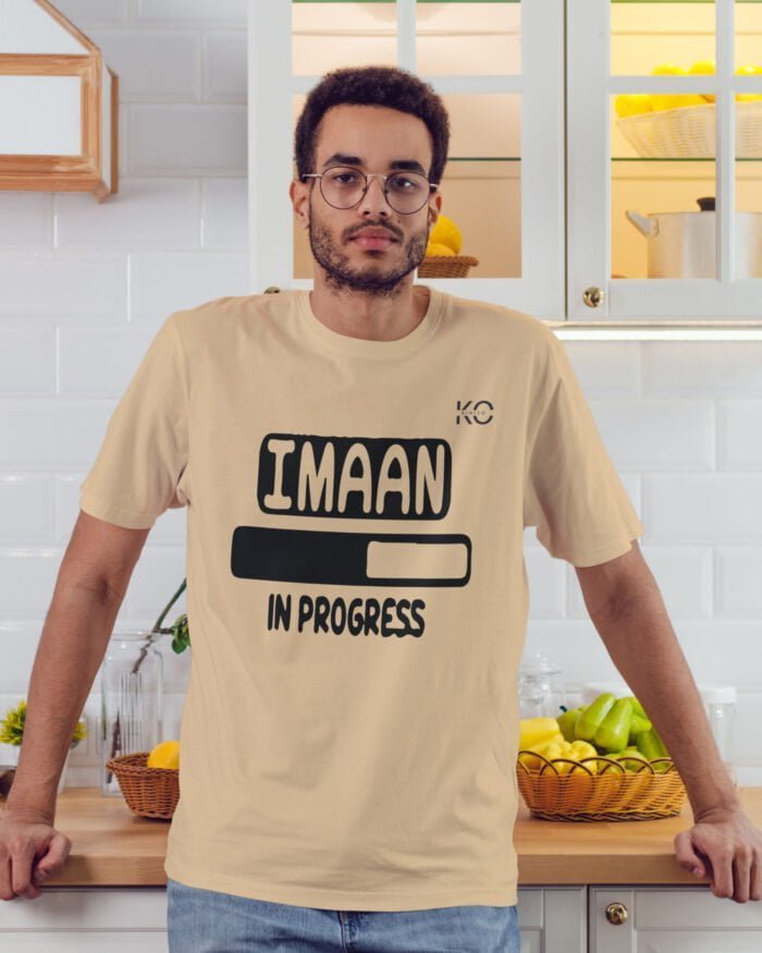 Image of Half Sleeve Round Neck Biscuit T-Shirt for Men Islamic Iman in Progress