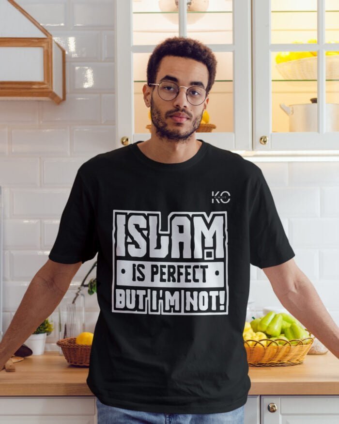 Image of Half Sleeve Round Neck Black T-Shirt for Men Islamic Islam Is Perfect