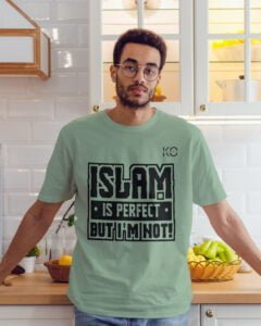 Image of Half Sleeve Round Neck Pastel Green T-Shirt for Men Islamic Islam Is Perfect