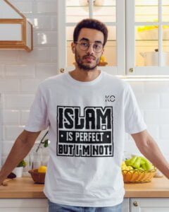 Image of Half Sleeve Round Neck White T-Shirt for Men Islamic Islam Is Perfect