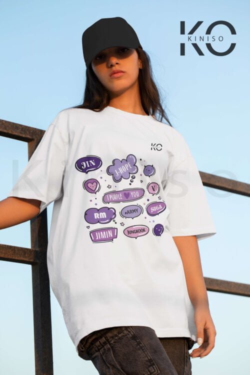 K-pop BTS T-shirt - BTS Member Names in Clouds wearing by Girl