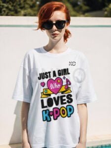 K-pop BTS T-shirt - Just A Girl Who Loves Kpop wearing by a women