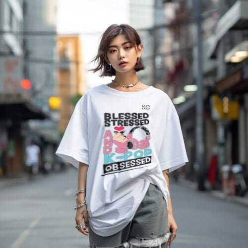 Image of Round Neck White Drop Shoulder T-Shirt for Women - BTS - KPOP Obsessed