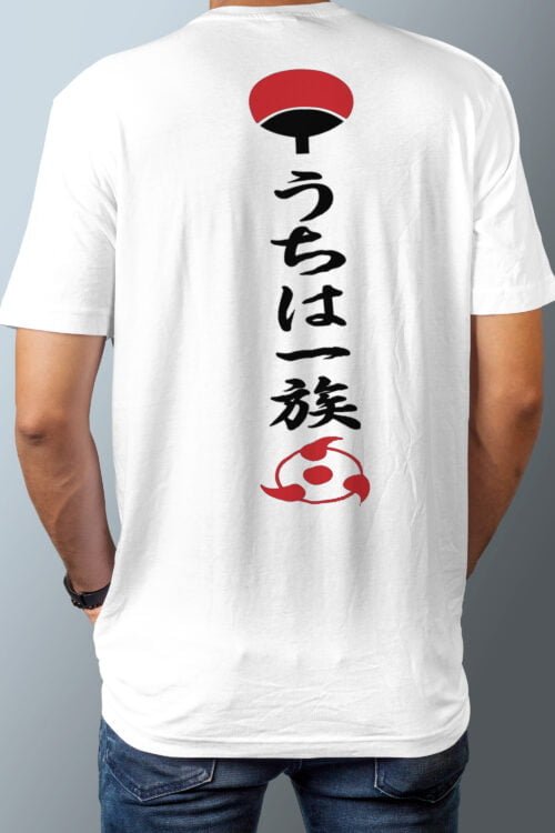 Image of Kiniso white color Drop Shoulder Anime T-Shirt with Itachi Uchiha print for Naruto Manga fans