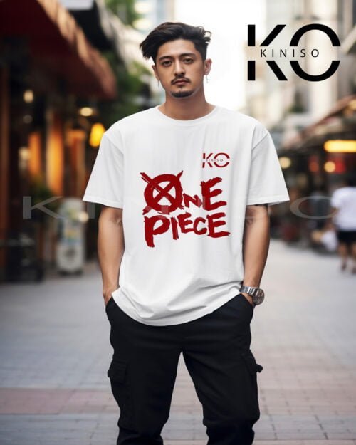 Image of Kiniso White One Piece Art T-Shirt for Men Front Side