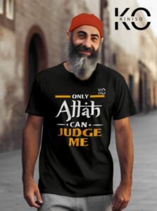 Image of Half Sleeve Round Neck Black T-Shirt for Men Islamic Only Allah Can Judge Me