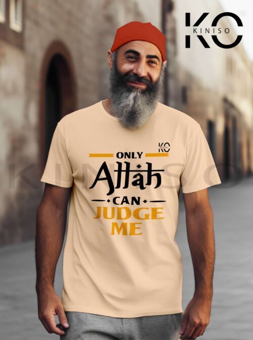 Image of Half Sleeve Round Neck Biscuit T-Shirt for Men Islamic Only Allah Can Judge Me