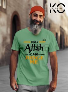 Image of Half Sleeve Round Neck Pastel Green T-Shirt for Men Islamic Only Allah Can Judge Me