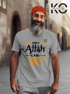 Image of Half Sleeve Round Neck Grey T-Shirt for Men Islamic Only Allah Can Judge Me