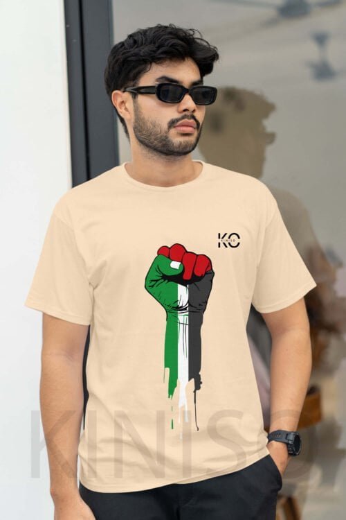 Image of Half Sleeve Round Neck Biscuit T-Shirt for Men Islamic Palestine