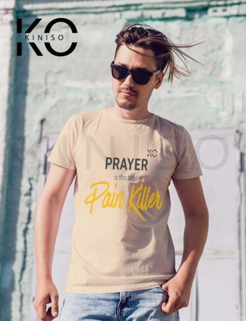 Image of Half Sleeve Round Neck Biscuit T-Shirt for Men Islamic Prayer Pain Killer