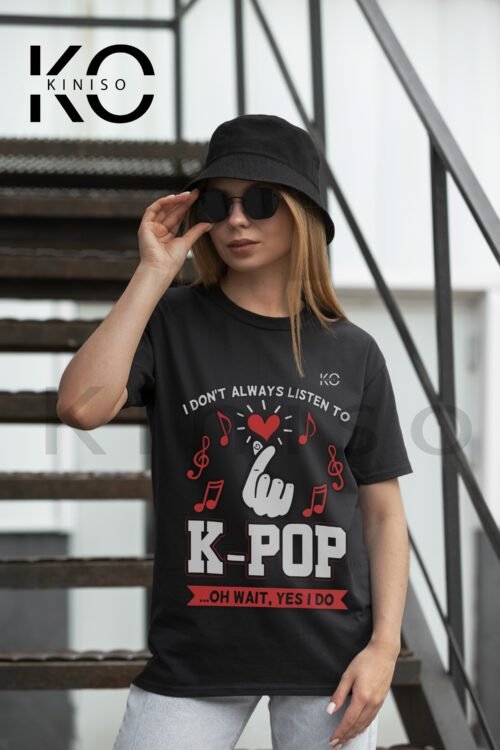 Image of Round Neck Black Drop Shoulder T-Shirt for Women - BTS - Love You Kim