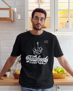 Image of Half Sleeve Round Neck Black T-Shirt for Men Islamic Tawheed