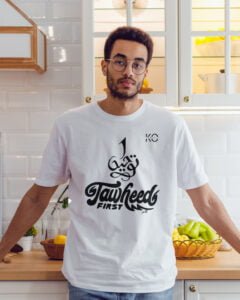 Image of Half Sleeve Round Neck White Muslim Men's Half Sleeve tshirt Tawheed First