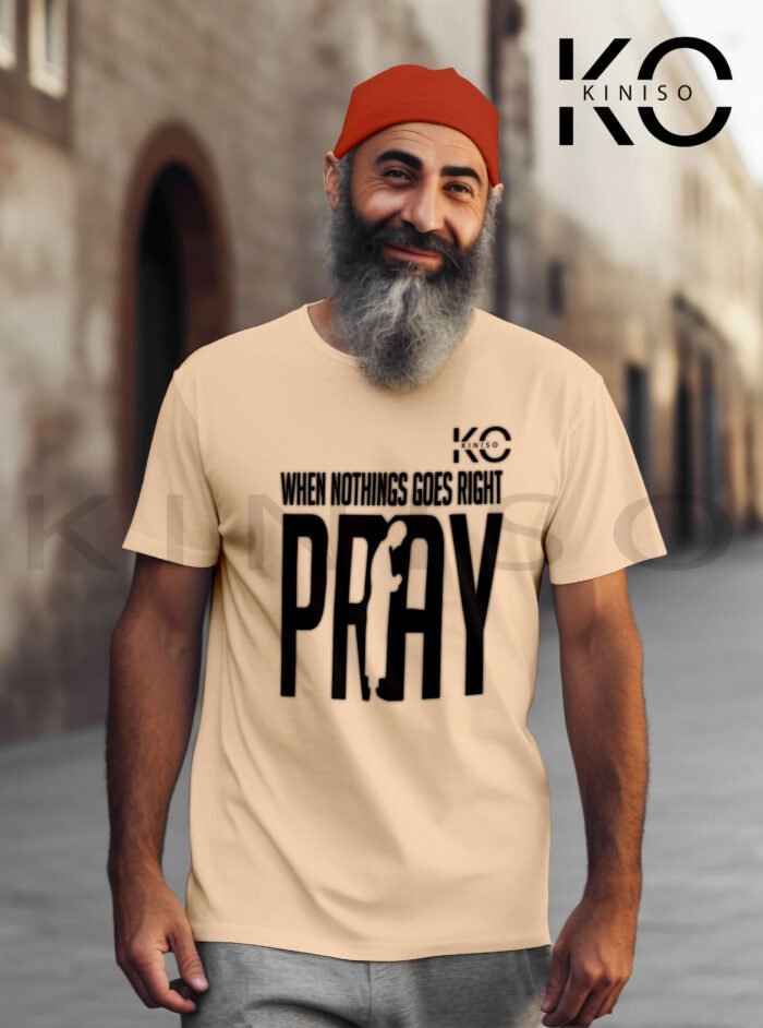 Image of Half Sleeve Round Neck Biscuit T-Shirt for Men Islamic When Nothing Goes Right Pray