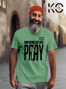 Image of Half Sleeve Round Neck Pastel Green T-Shirt for Men Islamic When Nothing Goes Right Pray