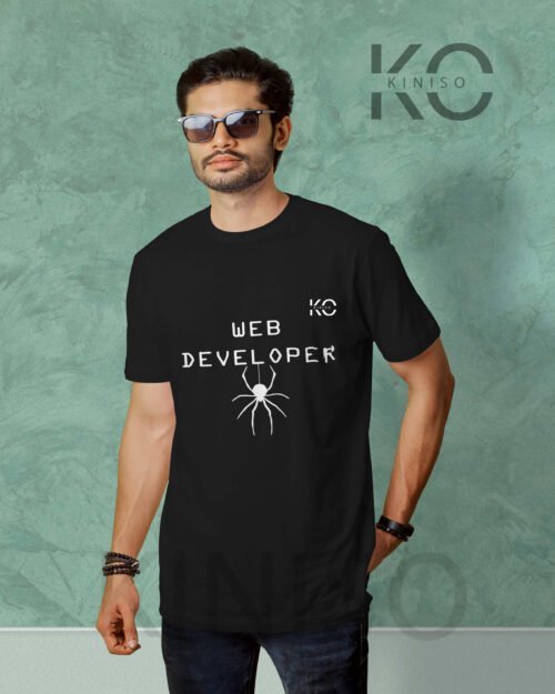 Image of Half Sleeve Round Neck Black T-Shirt for Men Tech Web Developer T-shirt