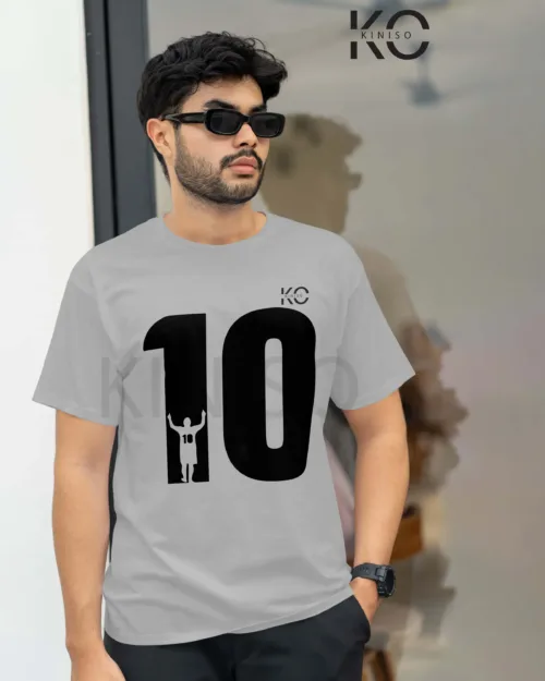 Image of Grey Color Messi 10 Pose Half Sleeve Crew Neck T-Shirt for Men in Bangladesh By KINISO