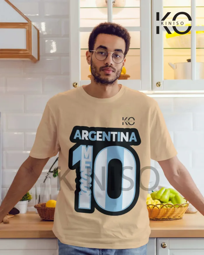 Image of Biscuit Color Argentina Messi 10 Half Sleeve Crew Neack T-Shirt for Men in Bangladesh By KINISO