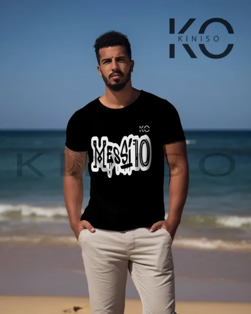 Image of Black Color Lionel Messi 10 Half Sleeve Crew Neack T-Shirt for Men in Bangladesh By KINISO