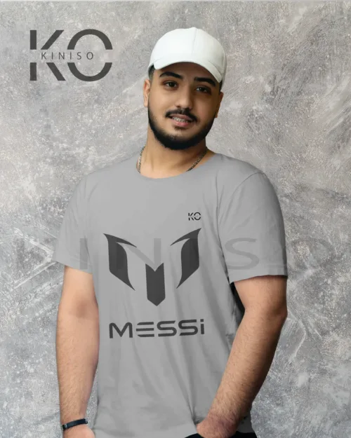 Image of Light Grey Color Argentina Messi logo Half Sleeve Crew Neack T-Shirt for Men in Bangladesh By KINISO